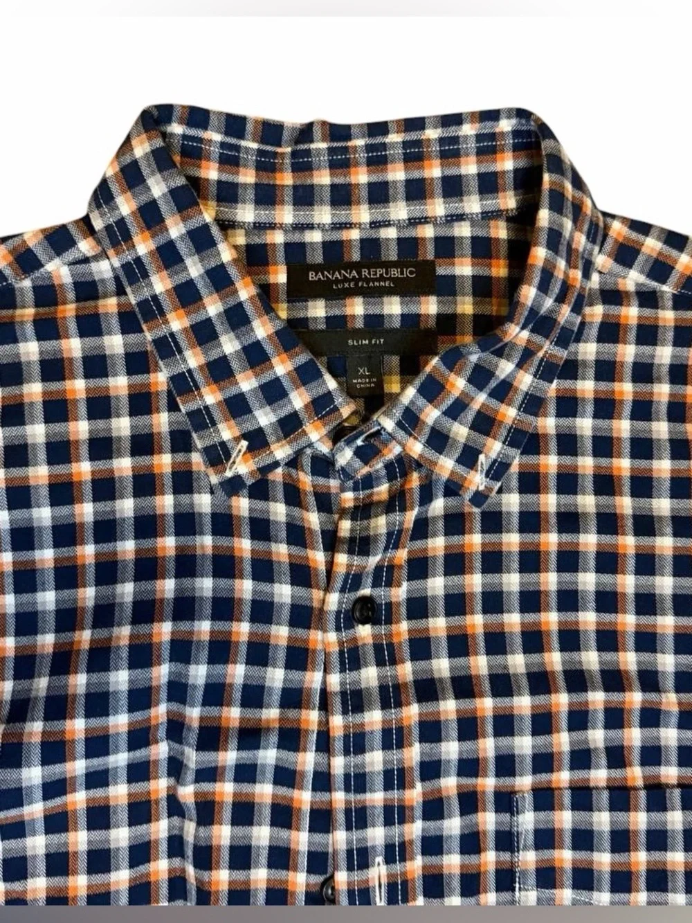 Banana Republic Luxe Slim Fit XL Plaid Button Down Shirt Blue Orange
